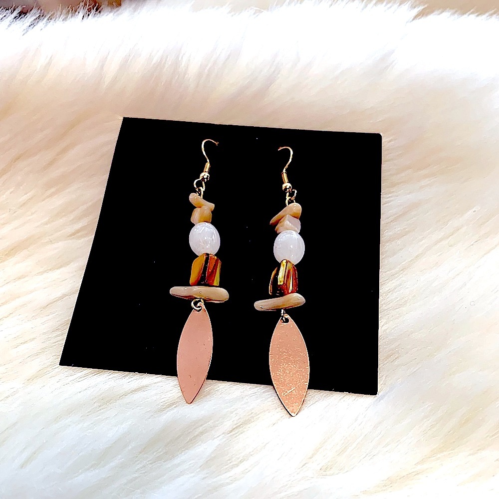 *Pretty Handmade Dangles w/Natural Healing Stones•Rose Gold•Charm•Hook Earring